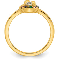 14K Yellow Gold Mother and Child Motif Ring with Round Diamond and Seven Multi-Birthstones by 0
