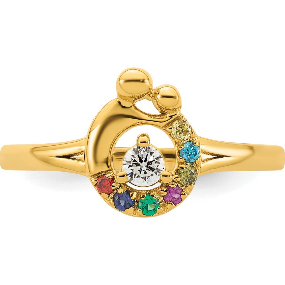 14K Yellow Gold Mother and Child Motif Ring with Round Diamond and Seven Multi-Birthstones by 0