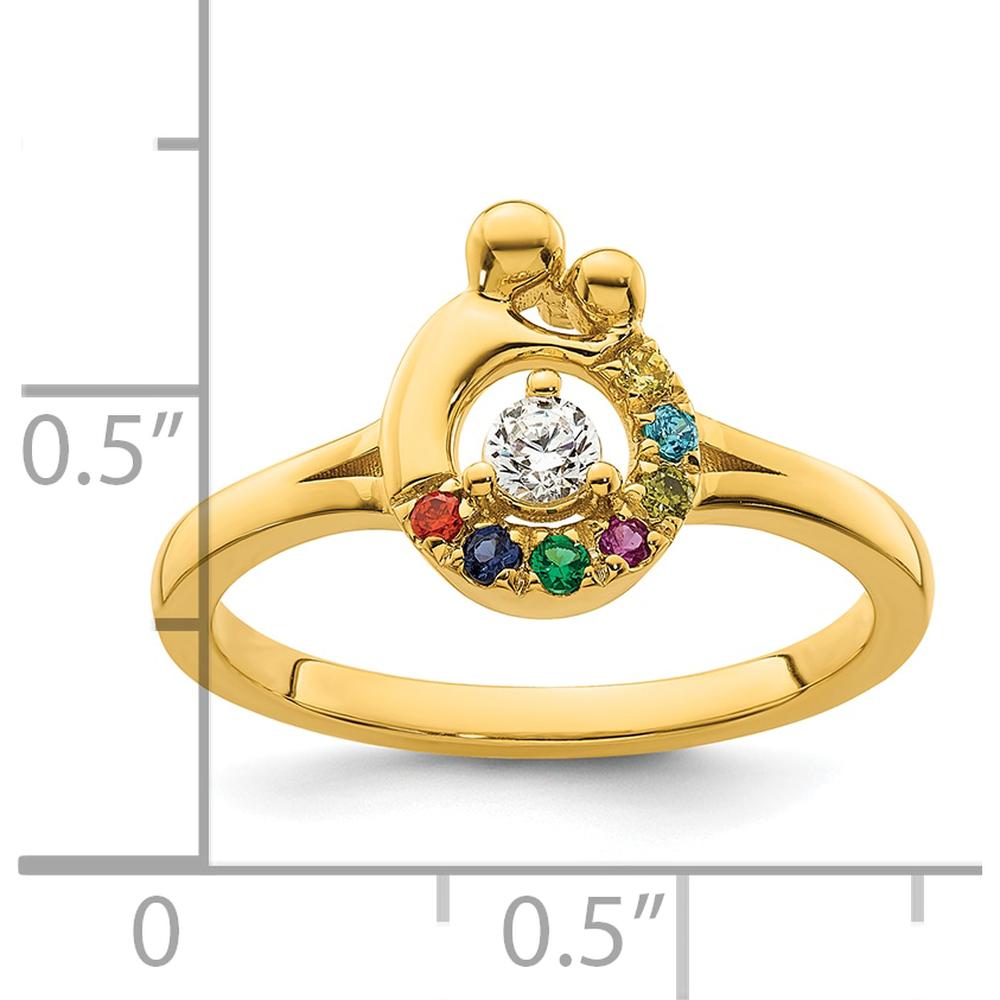 14K Yellow Gold Mother and Child Motif Ring with Round Diamond and Seven Multi-Birthstones by 0