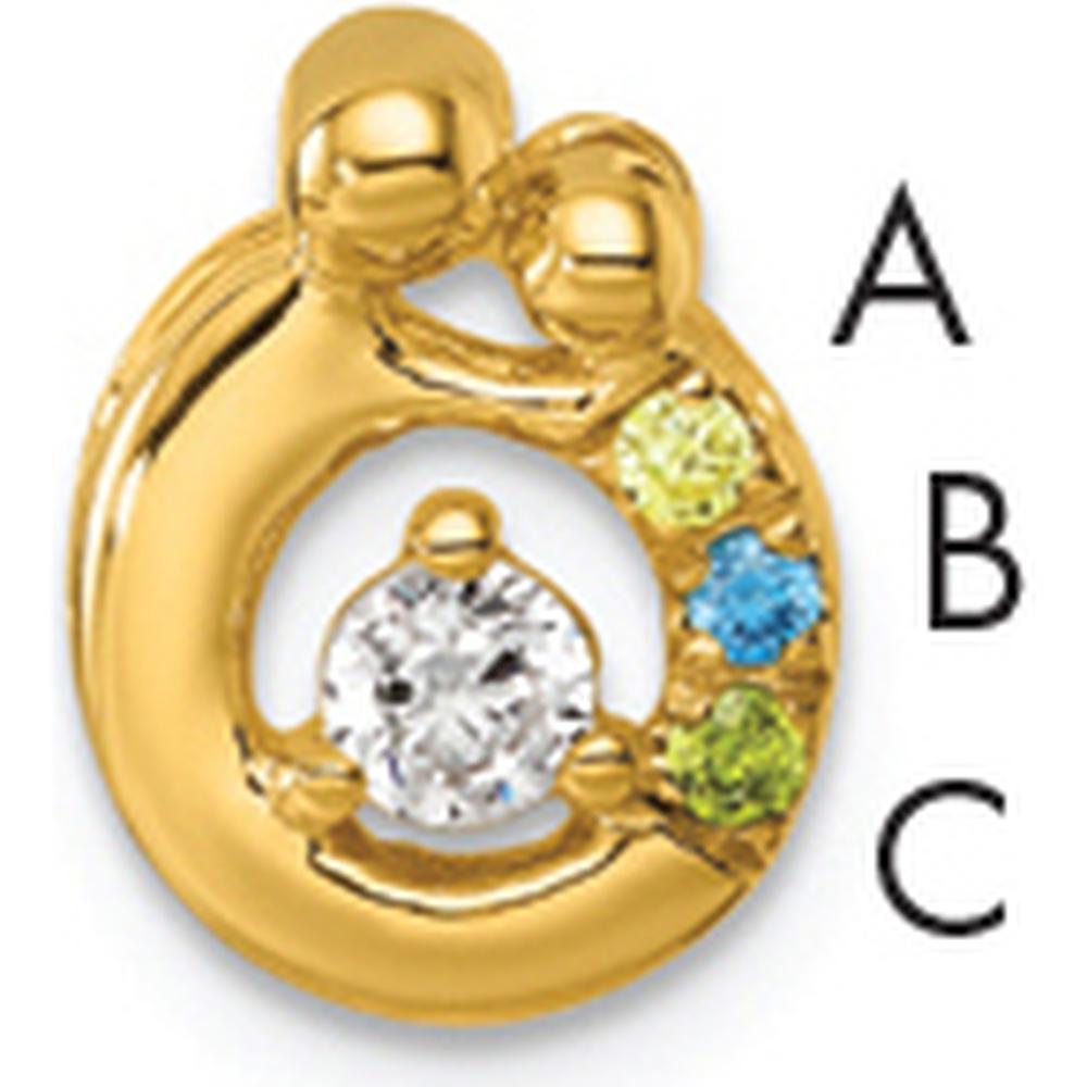 14K Yellow Gold Mother and Child Pendant with 3 Birthstones and Diamond Center by Oro Pregiato