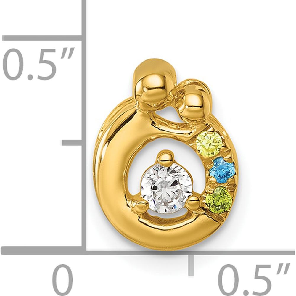 14K Yellow Gold Mother and Child Pendant with 3 Birthstones and Diamond Center by Oro Pregiato