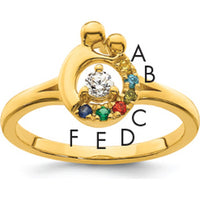 14K Yellow Gold Mother and Child Ring with Round Diamond and 6 Multicolor Birthstones by 0