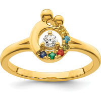 14K Yellow Gold Mother and Child Ring with Round Diamond and 6 Multicolor Birthstones by 0