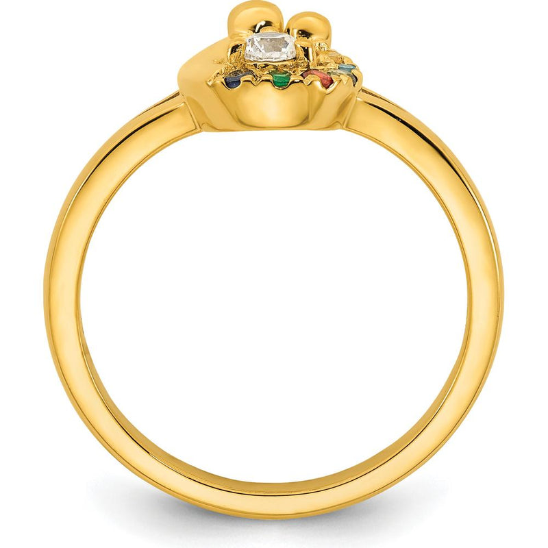 14K Yellow Gold Mother and Child Ring with Round Diamond and 6 Multico ...