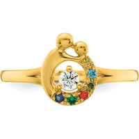 14K Yellow Gold Mother and Child Ring with Round Diamond and 6 Multicolor Birthstones by 0