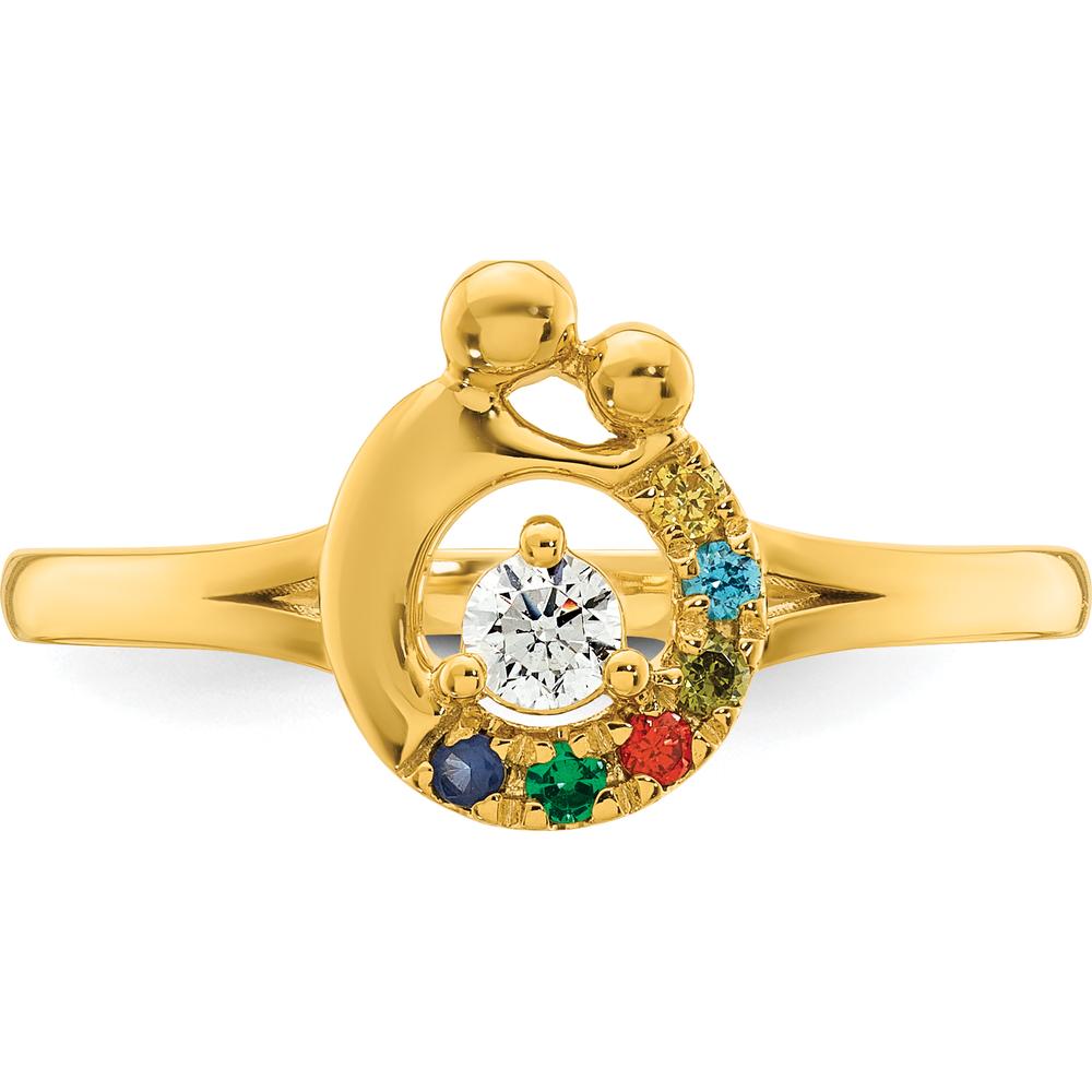 14K Yellow Gold Mother and Child Ring with Round Diamond and 6 Multicolor Birthstones by 0
