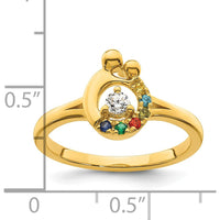 14K Yellow Gold Mother and Child Ring with Round Diamond and 6 Multicolor Birthstones by 0