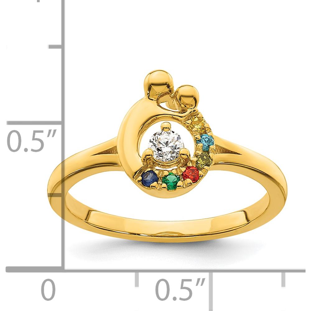 14K Yellow Gold Mother and Child Ring with Round Diamond and 6 Multicolor Birthstones by 0