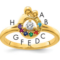14K Yellow Gold Mother and Child Ring with Round Diamond and 8 Multicolor Birthstones by 0