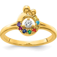 14K Yellow Gold Mother and Child Ring with Round Diamond and 8 Multicolor Birthstones by 0