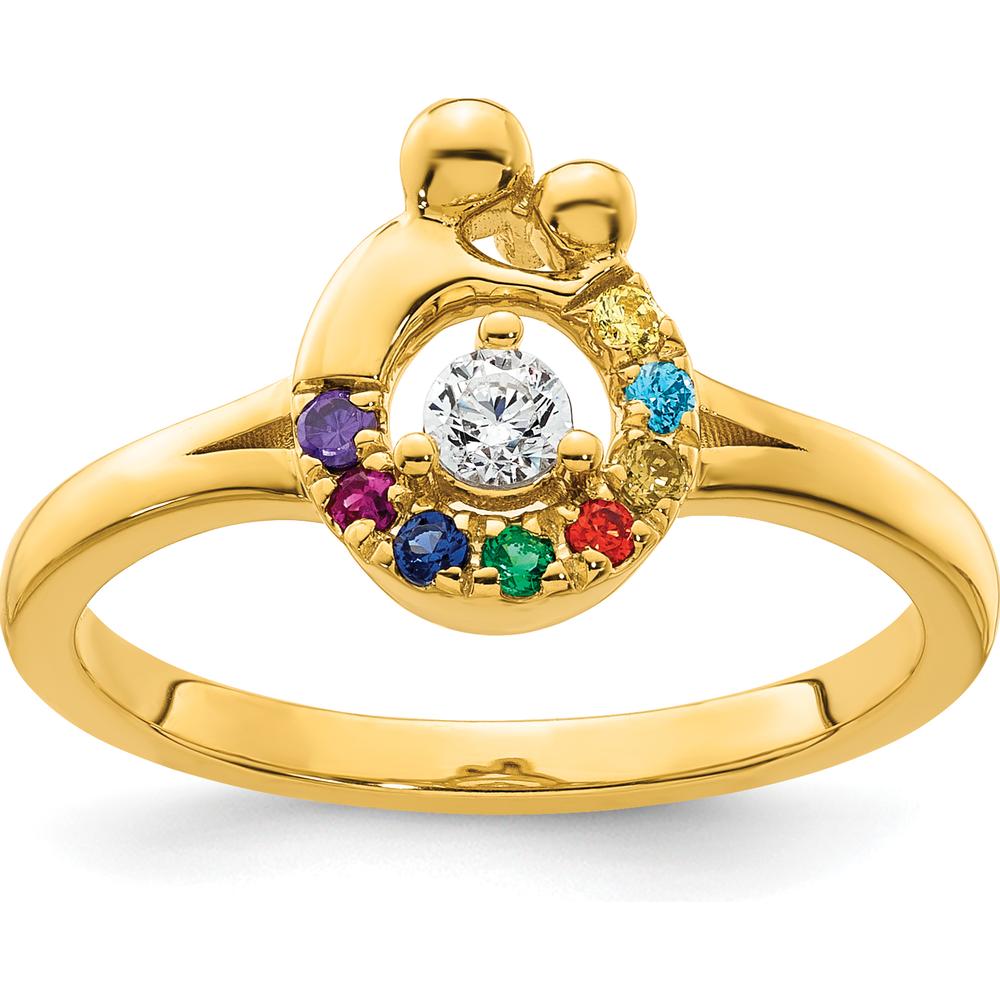 14K Yellow Gold Mother and Child Ring with Round Diamond and 8 Multicolor Birthstones by 0
