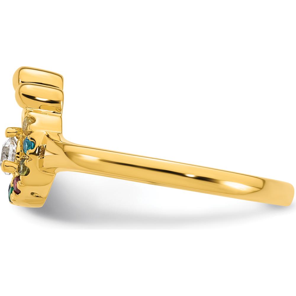 14K Yellow Gold Mother and Child Ring with Round Diamond and 8 Multicolor Birthstones by 0