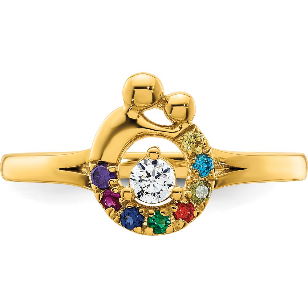 14K Yellow Gold Mother and Child Ring with Round Diamond and 8 Multicolor Birthstones by 0