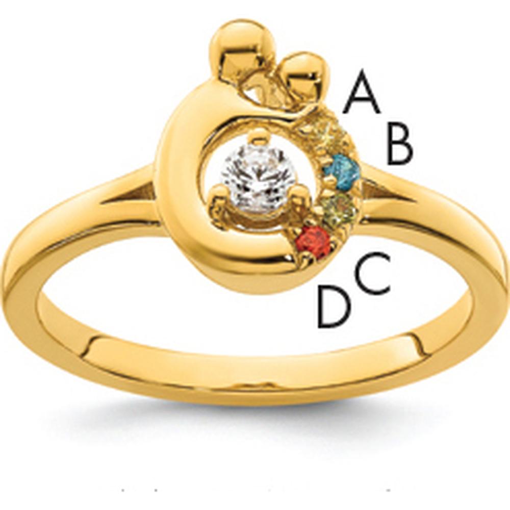14K Yellow Gold Mother and Child Ring with Round Diamond and Four Birthstones by 0