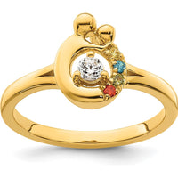 14K Yellow Gold Mother and Child Ring with Round Diamond and Four Birthstones by 0