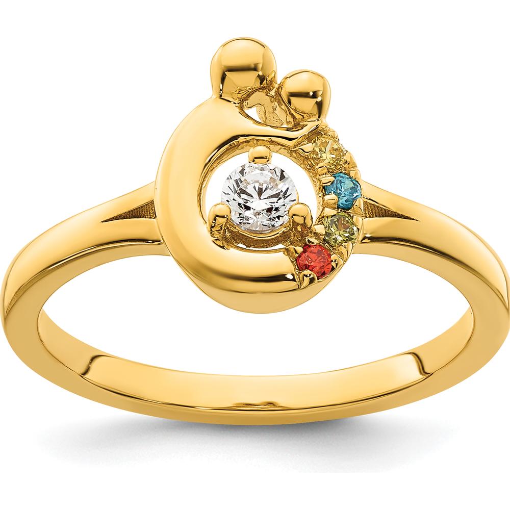 14K Yellow Gold Mother and Child Ring with Round Diamond and Four Birthstones by 0