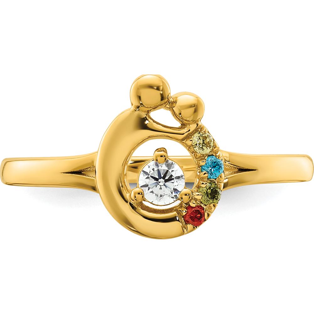 14K Yellow Gold Mother and Child Ring with Round Diamond and Four Birthstones by 0