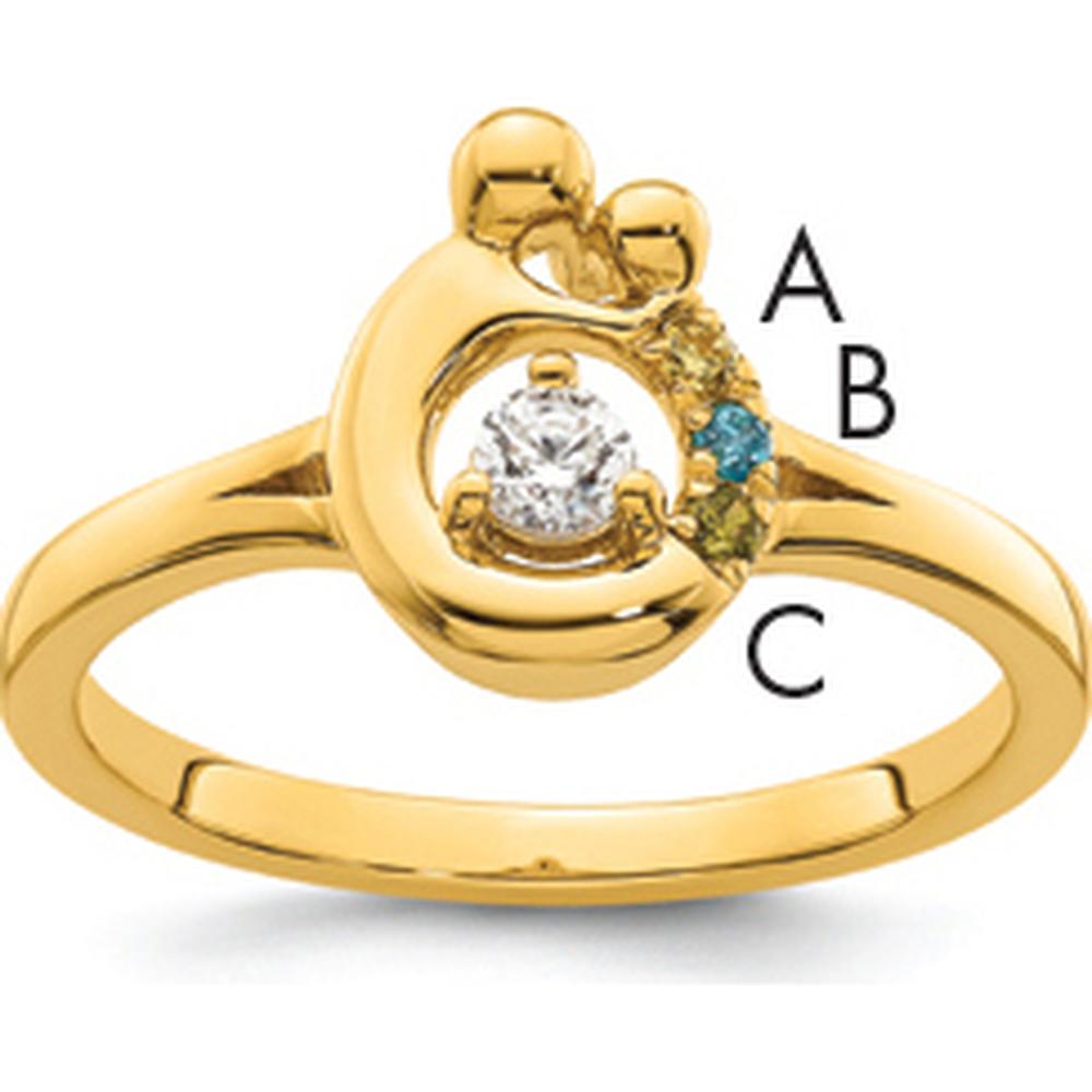 14K Yellow Gold Mother and Child Ring with Round Diamond Center and Three Birthstone Accents by 0