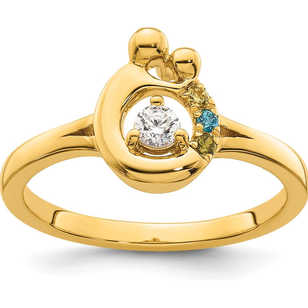 14K Yellow Gold Mother and Child Ring with Round Diamond Center and Three Birthstone Accents by 0