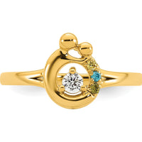 14K Yellow Gold Mother and Child Ring with Round Diamond Center and Three Birthstone Accents by 0