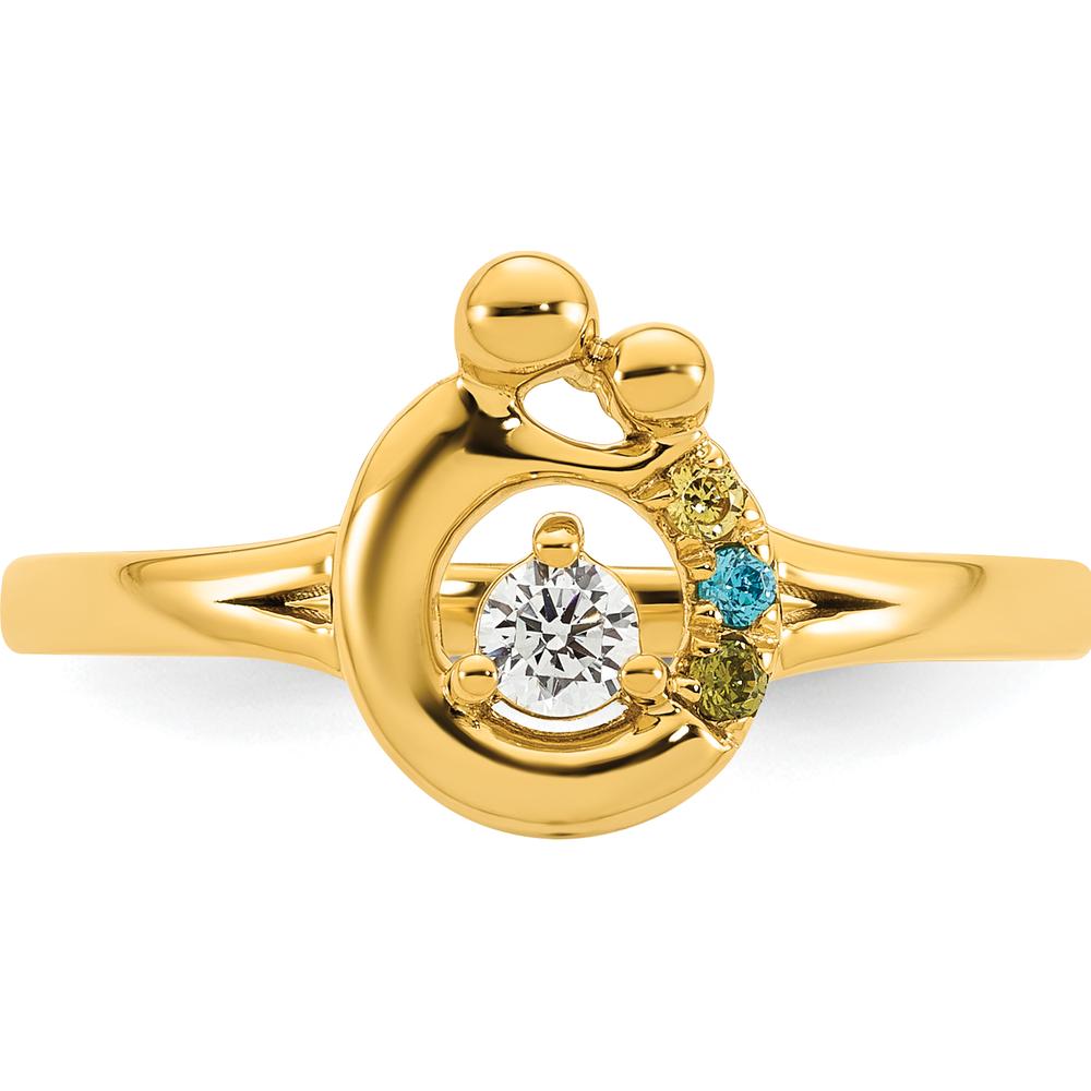 14K Yellow Gold Mother and Child Ring with Round Diamond Center and Three Birthstone Accents by 0