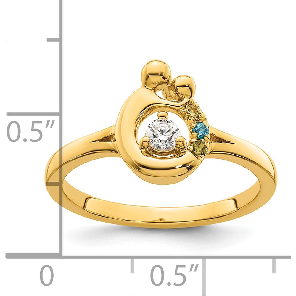 14K Yellow Gold Mother and Child Ring with Round Diamond Center and Three Birthstone Accents by 0