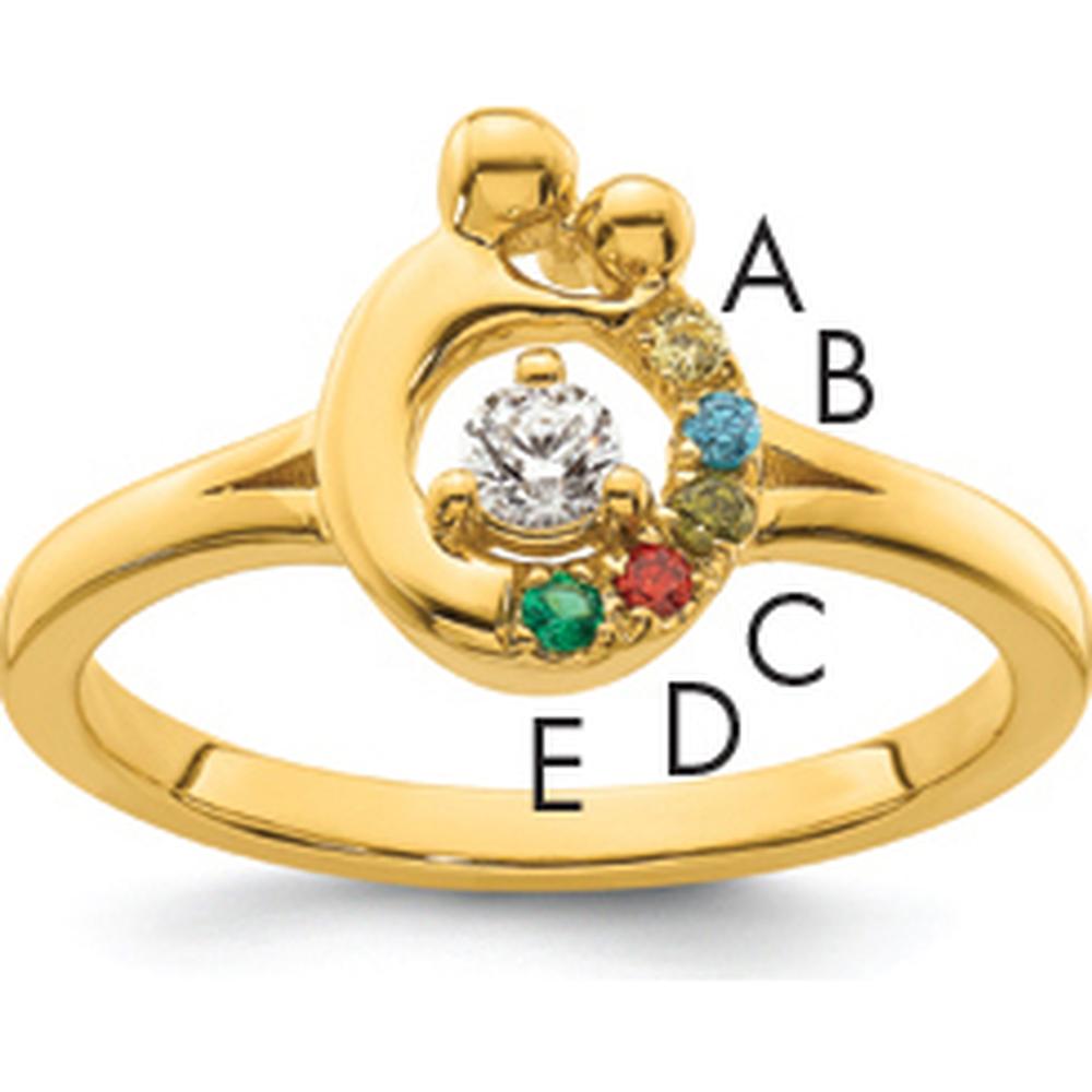 14K Yellow Gold Mother & Child Swirl Ring with Round Diamond Center and Five Custom Birthstones by 0