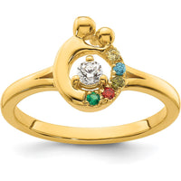 14K Yellow Gold Mother & Child Swirl Ring with Round Diamond Center and Five Custom Birthstones by 0