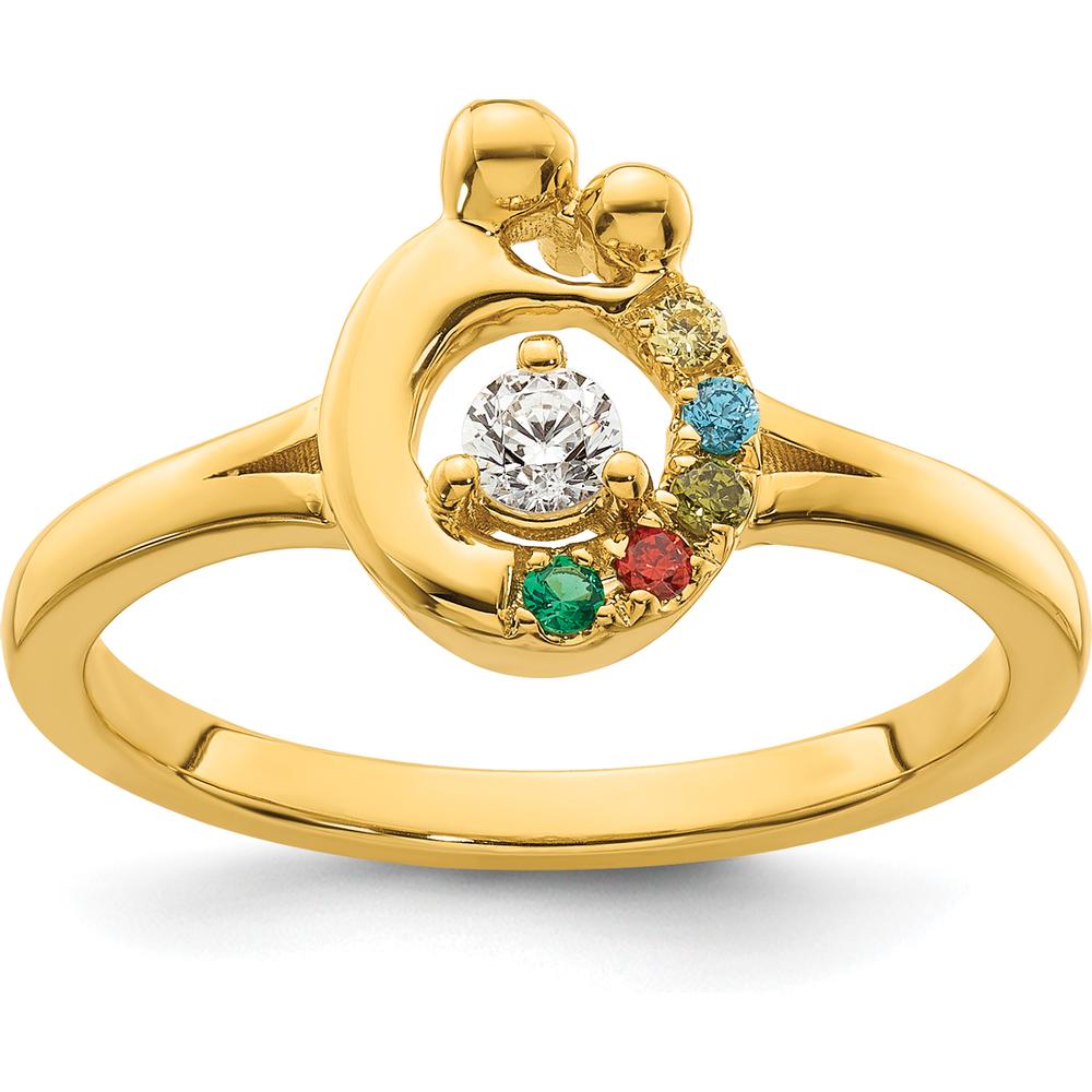 14K Yellow Gold Mother & Child Swirl Ring with Round Diamond Center and Five Custom Birthstones by 0