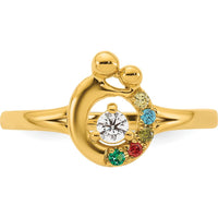 14K Yellow Gold Mother & Child Swirl Ring with Round Diamond Center and Five Custom Birthstones by 0