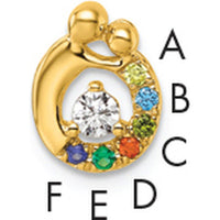 14K Yellow Gold Mother/Child Pendant with 6 Birthstones and Diamond Center - Customizable Charm by Oro Pregiato