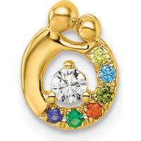 14K Yellow Gold Mother/Child Pendant with 6 Birthstones and Diamond Center - Customizable Charm by Oro Pregiato