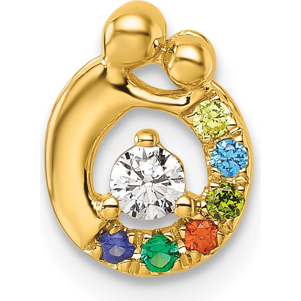 14K Yellow Gold Mother/Child Pendant with 6 Birthstones and Diamond Center - Customizable Charm by Oro Pregiato