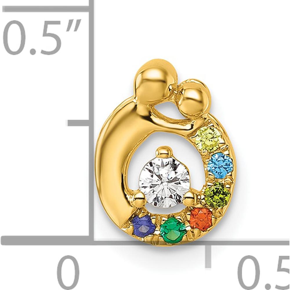 14K Yellow Gold Mother/Child Pendant with 6 Birthstones and Diamond Center - Customizable Charm by Oro Pregiato