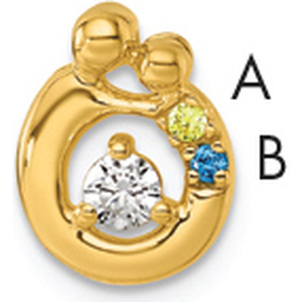 14K Yellow Gold Mother-Child Pendant with Diamond and Two Birthstones - Customizable Semi-Mount Design by Oro Pregiato