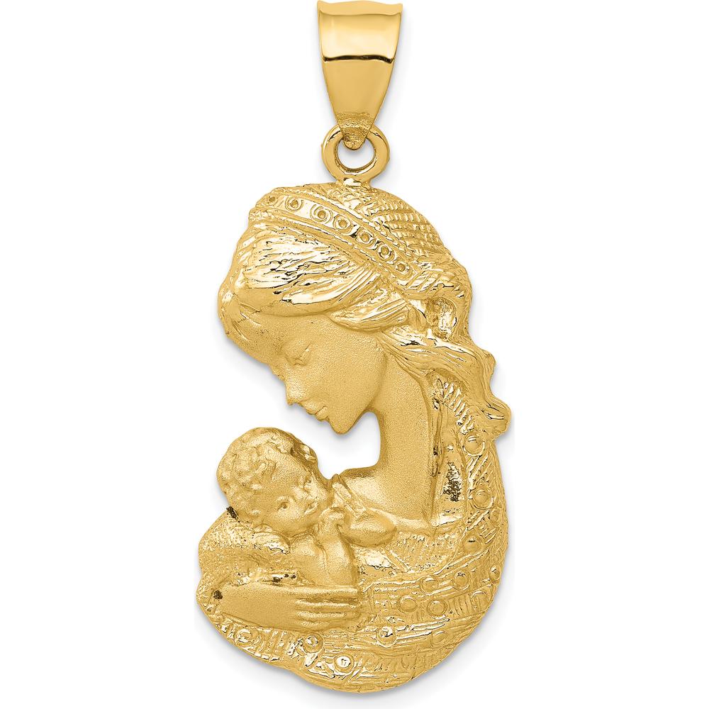 14K Yellow Gold Mother Holding Child Pendant - Solid Satin and Polished Finish by Oro Pregiato