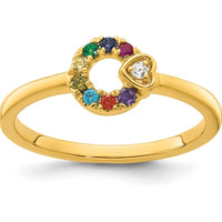 14K Yellow Gold Mother's Circle Ring with Diamond Heart and 8 Prong-Set Birthstones - Semi-Mount by 0
