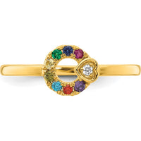14K Yellow Gold Mother's Circle Ring with Diamond Heart and 8 Prong-Set Birthstones - Semi-Mount by 0