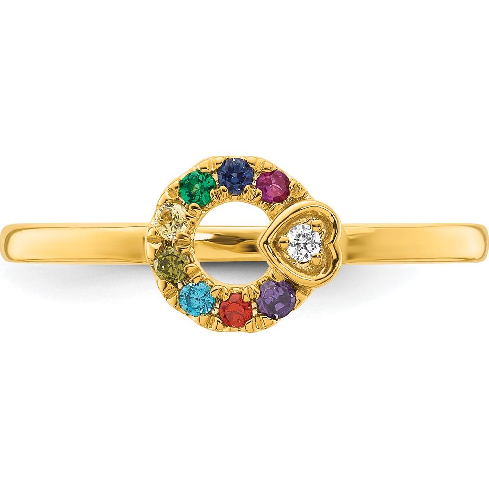 14K Yellow Gold Mother's Circle Ring with Diamond Heart and 8 Prong-Set Birthstones - Semi-Mount by 0