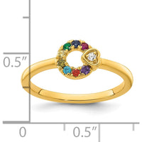 14K Yellow Gold Mother's Circle Ring with Diamond Heart and 8 Prong-Set Birthstones - Semi-Mount by 0