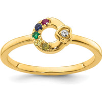 14K Yellow Gold Mother's Circle Ring with Diamond Heart and Five Birthstones by 0