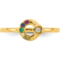 14K Yellow Gold Mother's Circle Ring with Diamond Heart and Five Birthstones by 0