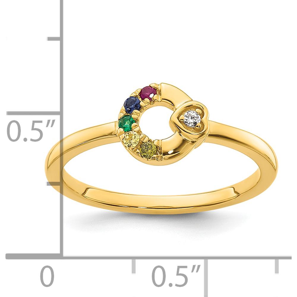 14K Yellow Gold Mother's Circle Ring with Diamond Heart and Five Birthstones by 0
