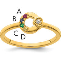 14K Yellow Gold Mother's Circle Ring with Diamond Heart and Four Round-Cut Birthstones - Custom Gemstone Arrangement by 0