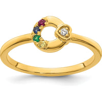 14K Yellow Gold Mother's Circle Ring with Diamond Heart and Four Round-Cut Birthstones - Custom Gemstone Arrangement by 0