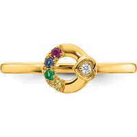 14K Yellow Gold Mother's Circle Ring with Diamond Heart and Four Round-Cut Birthstones - Custom Gemstone Arrangement by 0