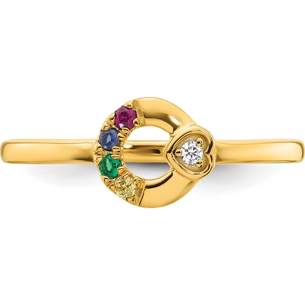 14K Yellow Gold Mother's Circle Ring with Diamond Heart and Four Round-Cut Birthstones - Custom Gemstone Arrangement by 0