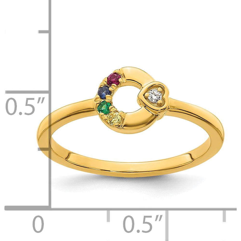 14K Yellow Gold Mother's Circle Ring with Diamond Heart and Four Round-Cut Birthstones - Custom Gemstone Arrangement by 0