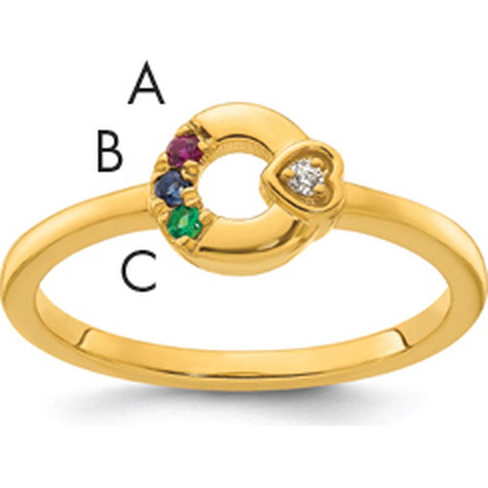 14K Yellow Gold Mother's Circle Ring with Diamond Heart and Multicolor Birthstones by 0
