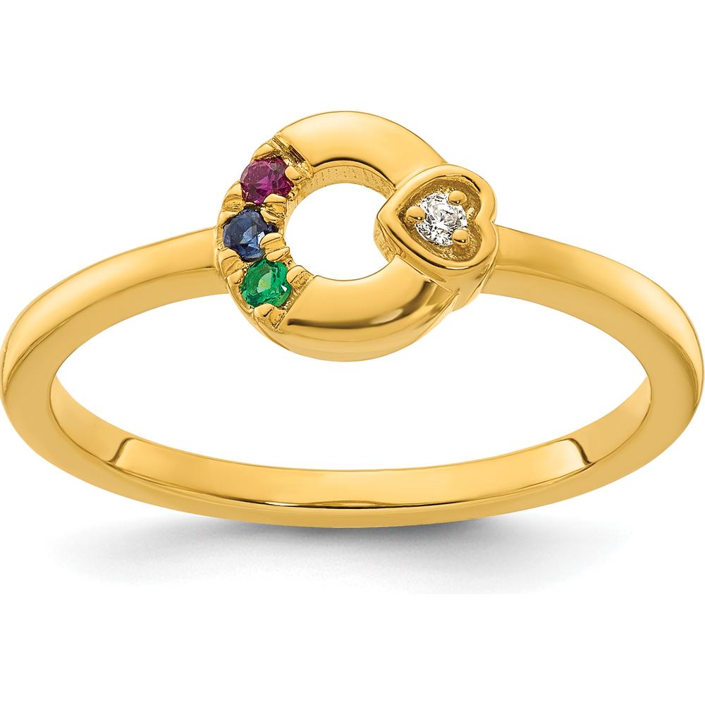 14K Yellow Gold Mother's Circle Ring with Diamond Heart and Multicolor Birthstones by 0